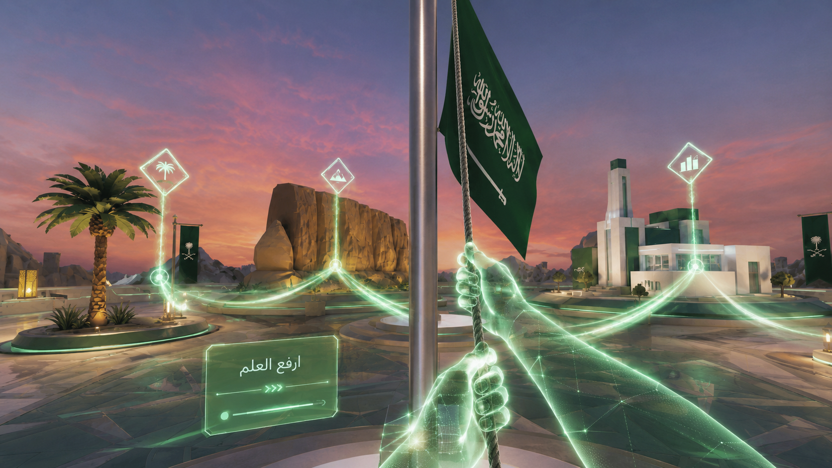 Saudi flag raising interaction in VR
